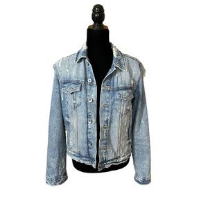ZARA Trafaluc Distressed Ripped Destroyed Jean Denim Collared Classic Jacket L